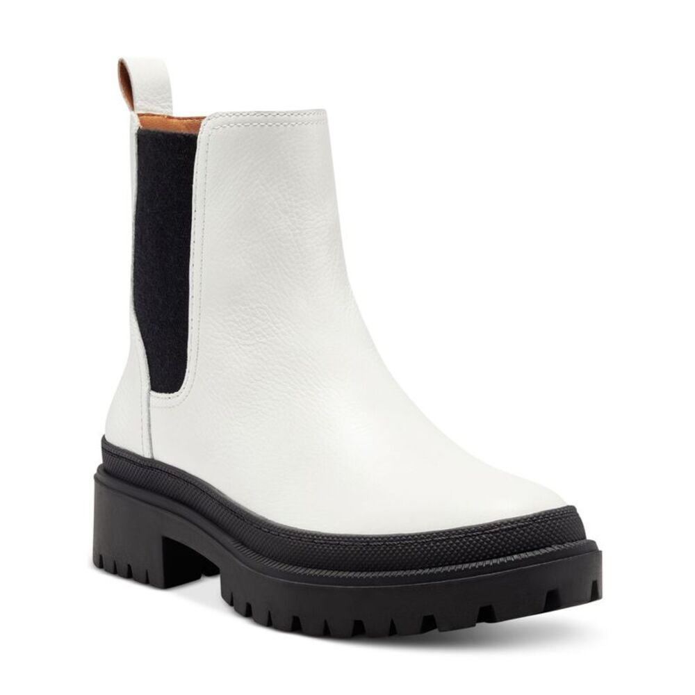 LUCKY BRAND Womens White Emali Almond Toe Platform Slip On Combat Boots 7